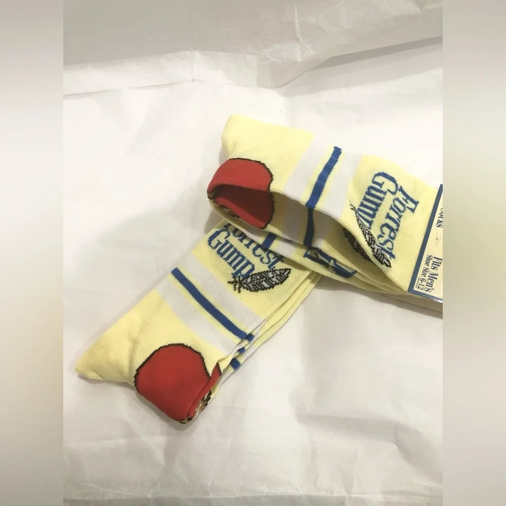 2pairs Forrest Gump yellow & blue striped crew socks fits shoe size 6-12 new‎